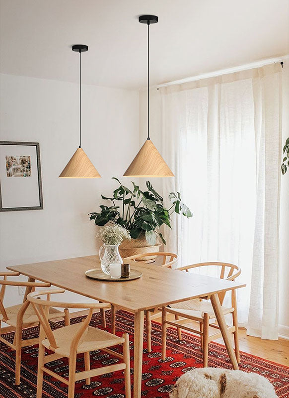 Modern Cone Pendant Lighting Fixture 1-Light Restaurant Hanging Pendant Light with Wood Shade