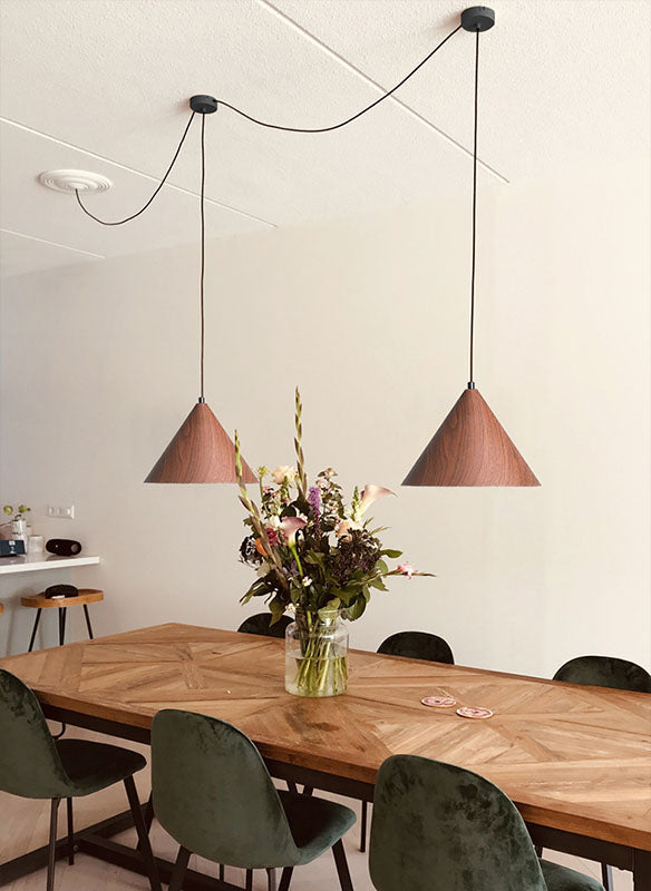 Modern Cone Pendant Lighting Fixture 1-Light Restaurant Hanging Pendant Light with Wood Shade