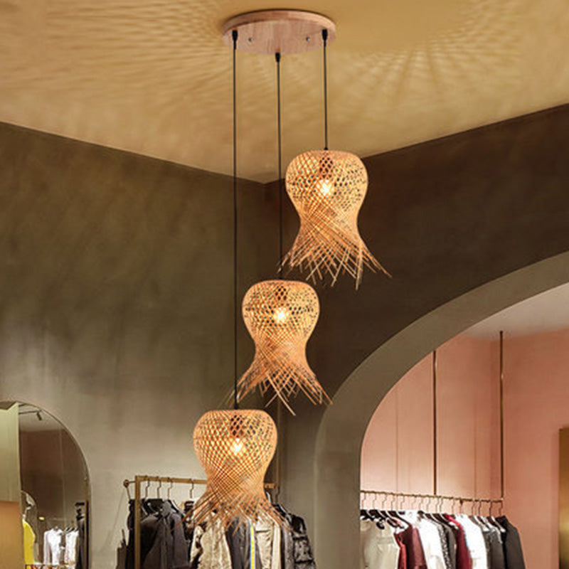 Chinese Handmade Pendant Lighting Fixtures Rattan Hanging Light for Restaurant