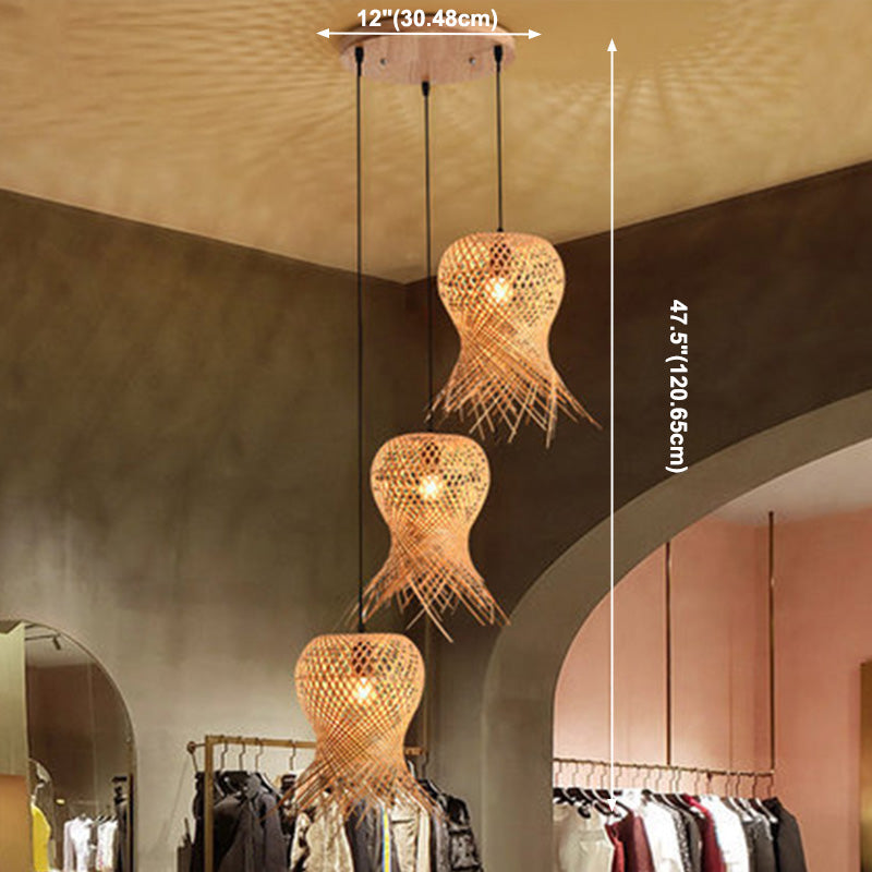 Chinese Handmade Pendant Lighting Fixtures Rattan Hanging Light for Restaurant