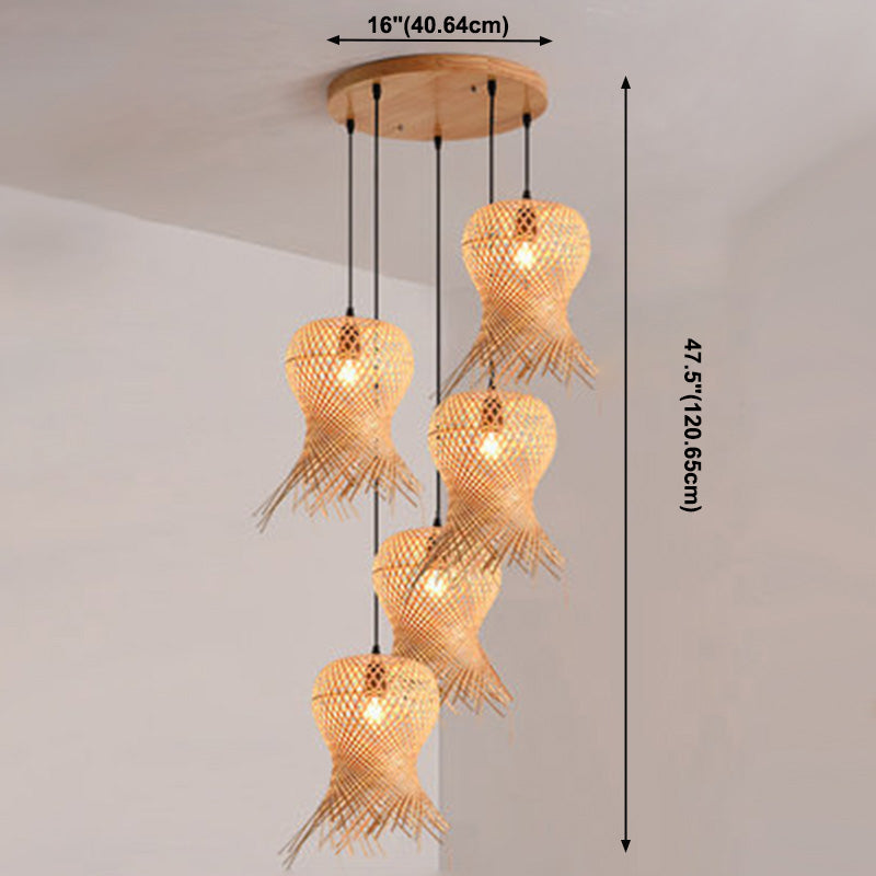 Chinese Handmade Pendant Lighting Fixtures Rattan Hanging Light for Restaurant