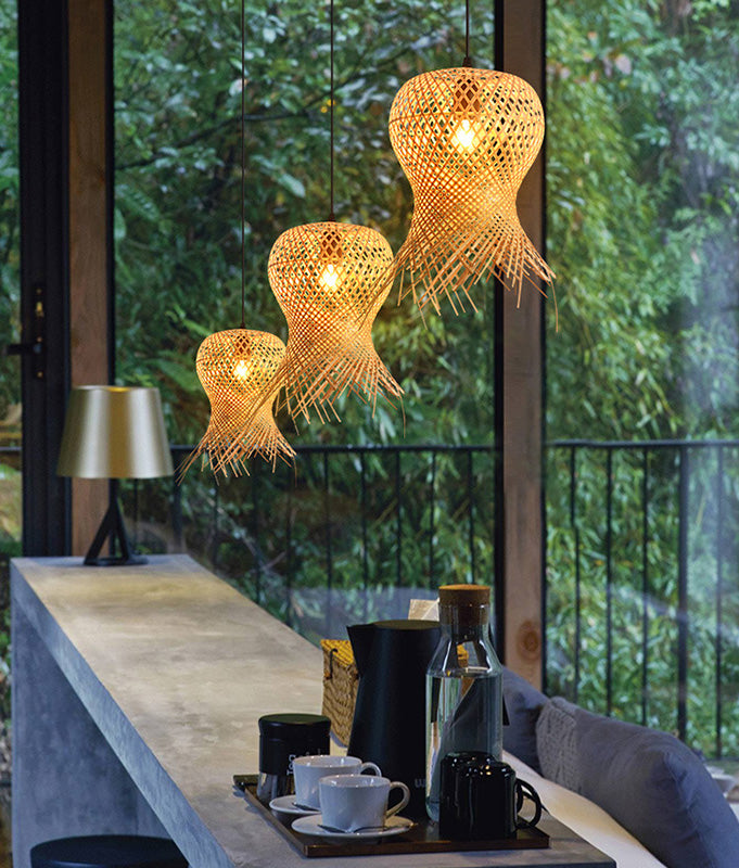 Chinese Handmade Pendant Lighting Fixtures Rattan Hanging Light for Restaurant