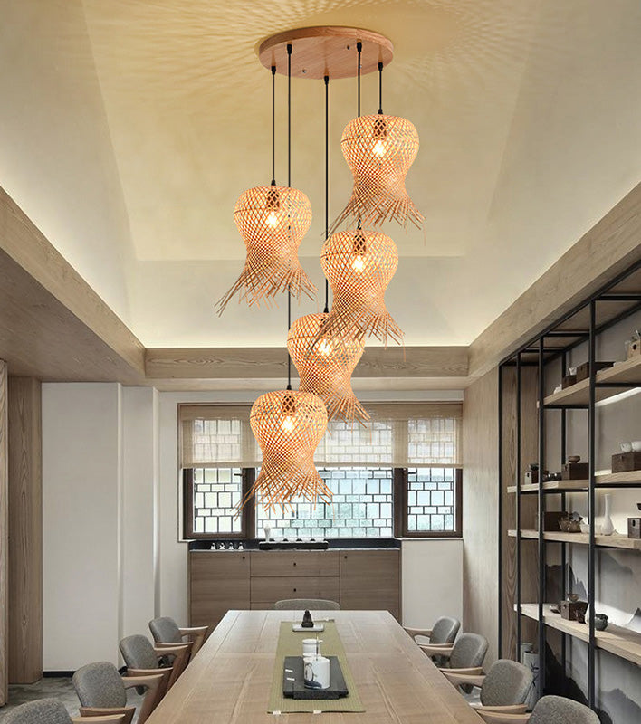 Chinese Handmade Pendant Lighting Fixtures Rattan Hanging Light for Restaurant