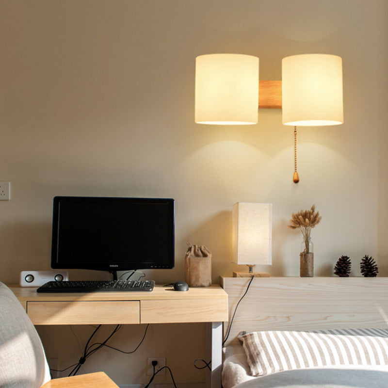 1/2 Head Wall Sconce Light Modernist Wood Wall Lighting Fixtures for Bedroom