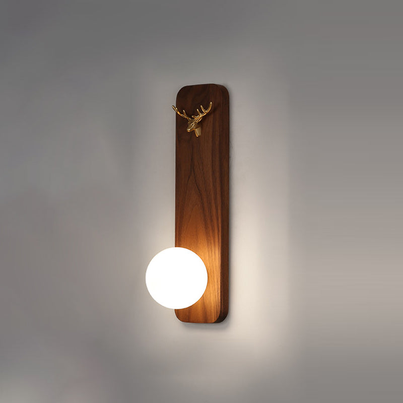 Luci da parete in legno alte da 16 "moderni lampada da applique con tonalità in vetro di latte