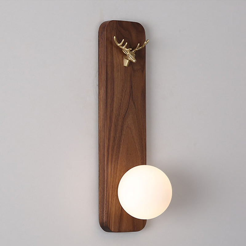 Luci da parete in legno alte da 16 "moderni lampada da applique con tonalità in vetro di latte