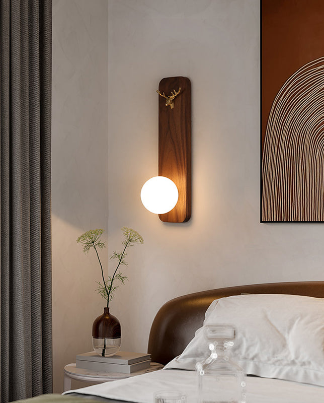 Luci da parete in legno alte da 16 "moderni lampada da applique con tonalità in vetro di latte