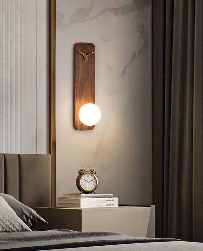 Luci da parete in legno alte da 16 "moderni lampada da applique con tonalità in vetro di latte