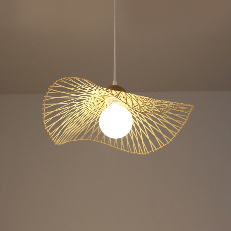 Chinese Twist Pendant Lighting Fixtures Rattan Hanging Light with Adjustable Cord for Restaurant