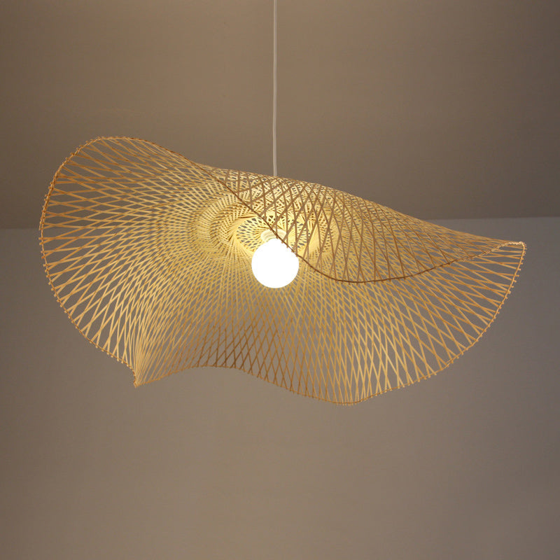 Chinese Twist Pendant Lighting Fixtures Rattan Hanging Light with Adjustable Cord for Restaurant