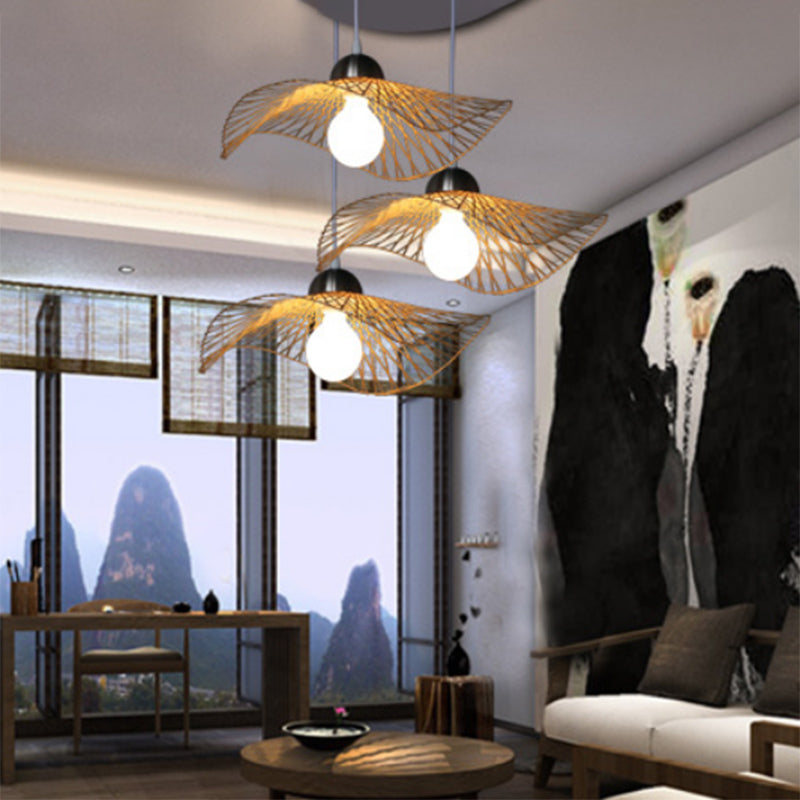 Chinese Twist Pendant Lighting Fixtures Rattan Hanging Light with Adjustable Cord for Restaurant