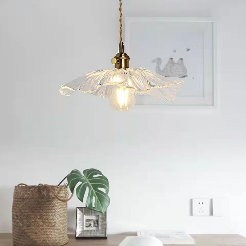 Lotus Leaf Hanging Pendant Light Industrial Pendant Lights with Glass Shade