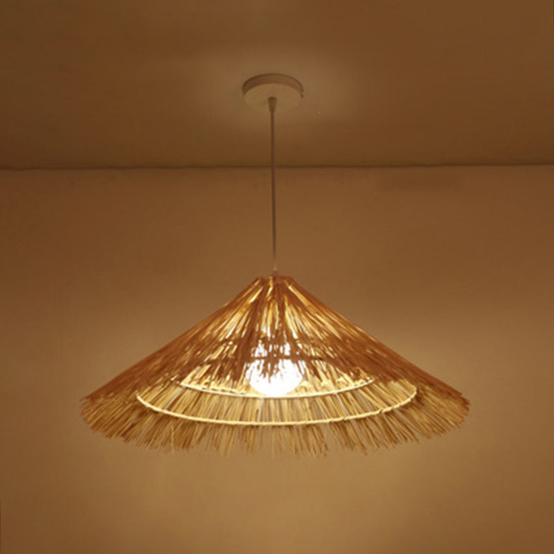 Cone Shaped Restaurant Pendant Lighting Fixture Rattan Asian Hanging Ceiling Light