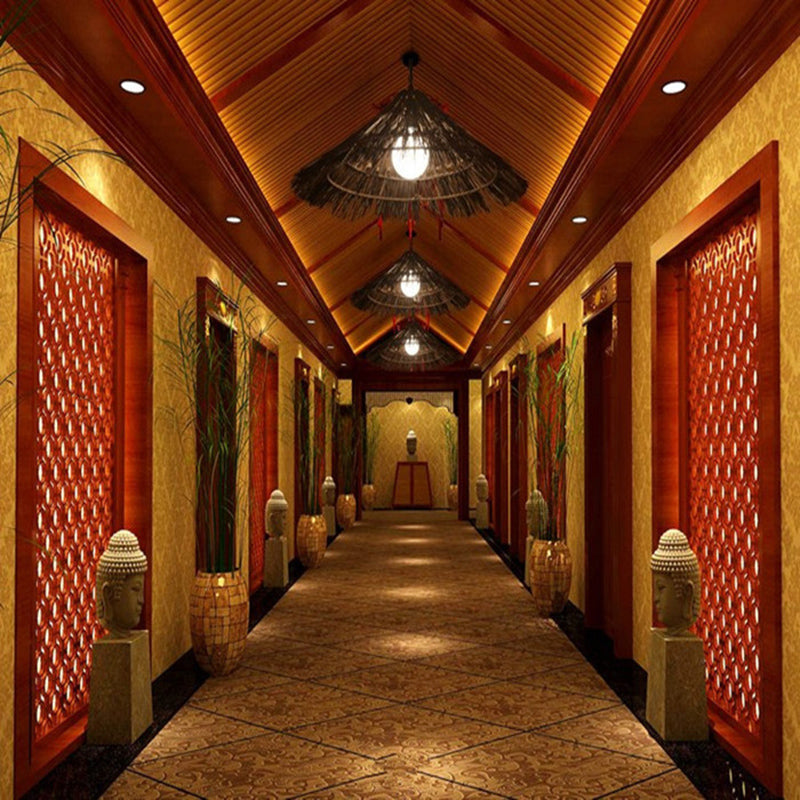 Cone Shaped Restaurant Pendant Lighting Fixture Rattan Asian Hanging Ceiling Light