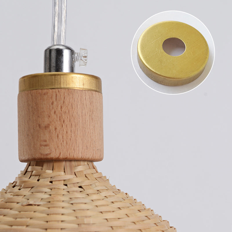 Cap Bamboo Pendant Ceiling Light Minimalist Style Beige Pendant Lighting Fixture