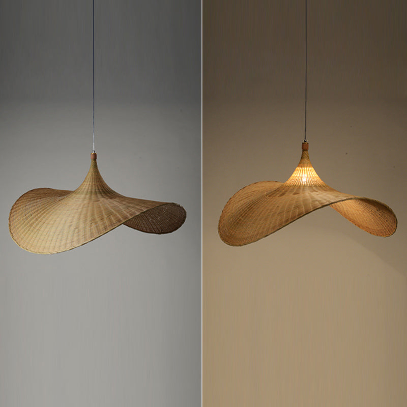Cap Bamboo Pendant Ceiling Light Minimalist Style Beige Pendant Lighting Fixture