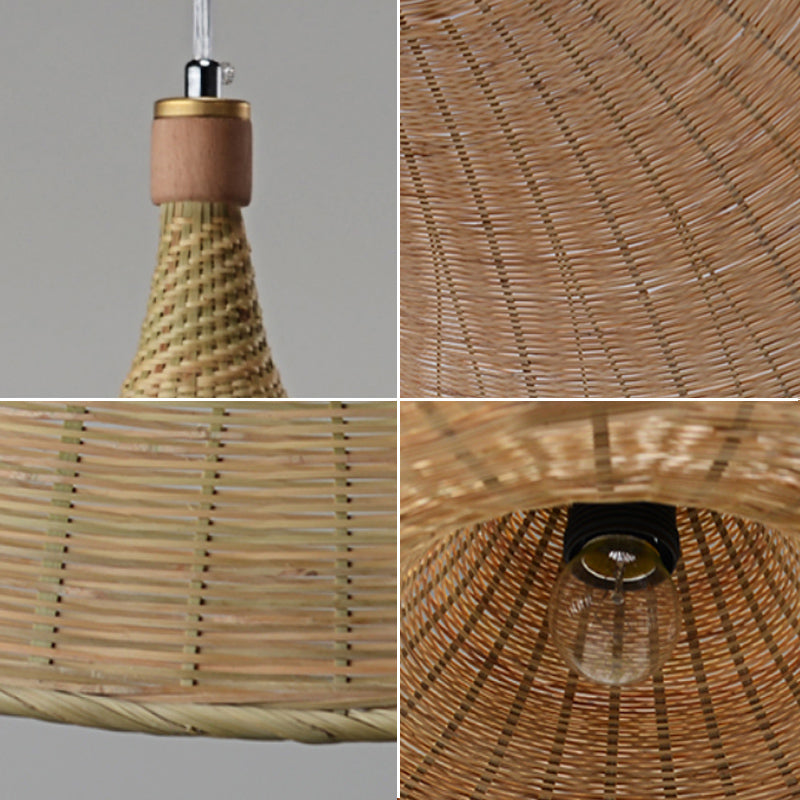 Cap Bamboo Pendant Ceiling Light Minimalist Style Beige Pendant Lighting Fixture