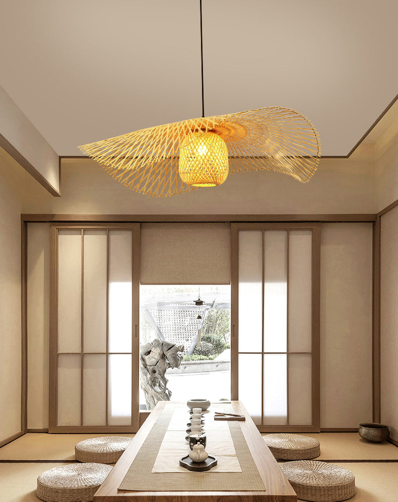 Twist Suspension Pendellicht Light Asia Bambus Restaurant Hanging Deckenleuchte in Beige