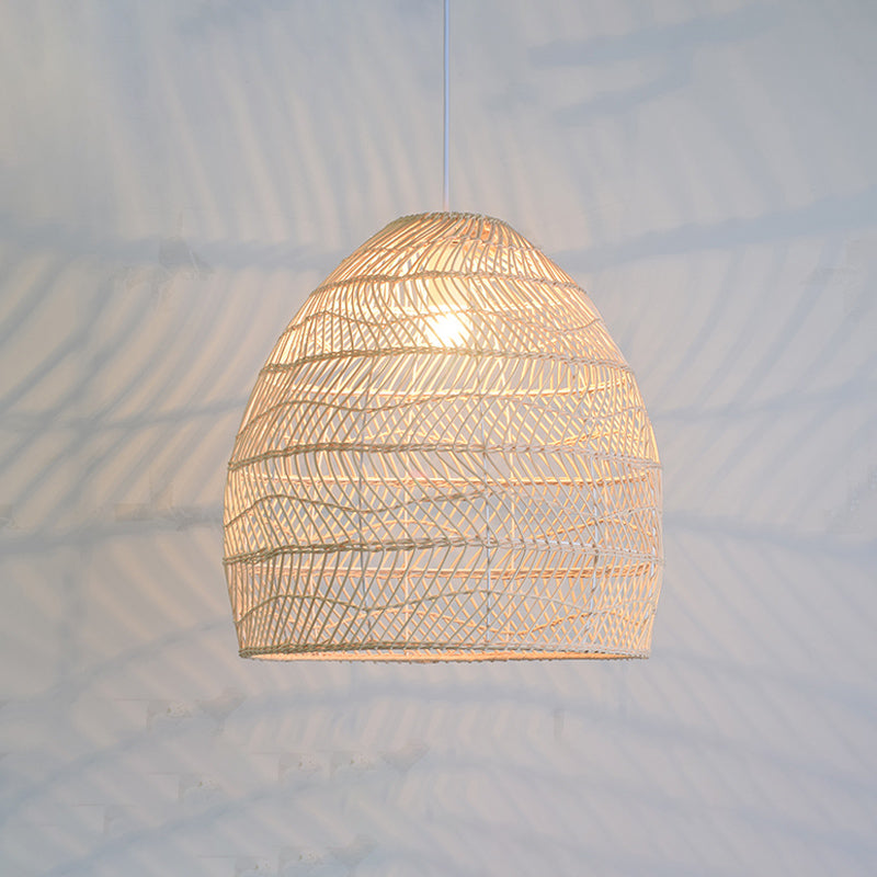 Basket Pendant Lighting Fixture Asian Rattan Beige Hanging Light Fixture for Restaurant
