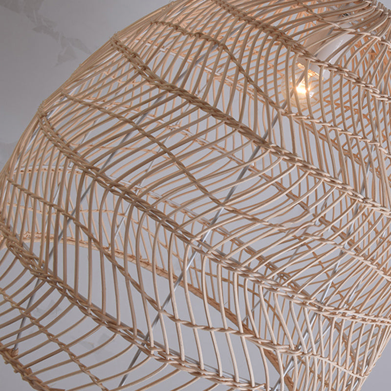 Basket Pendant Lighting Fixture Asian Rattan Beige Hanging Light Fixture for Restaurant