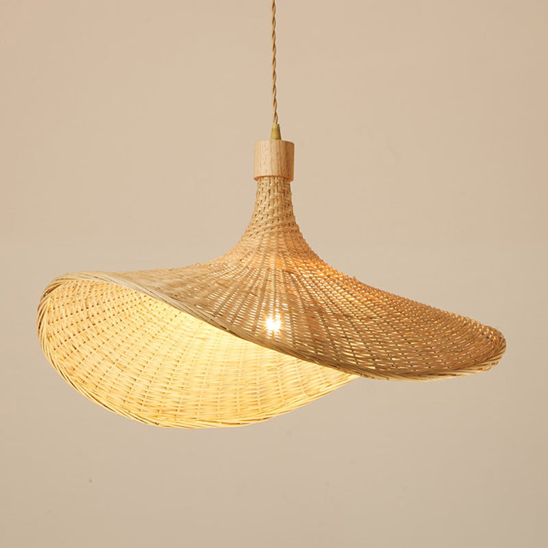 Straw Hat Pendant Light Kit Asia Style Bamboo Restaurant Ceiling Pendant Light in Beige