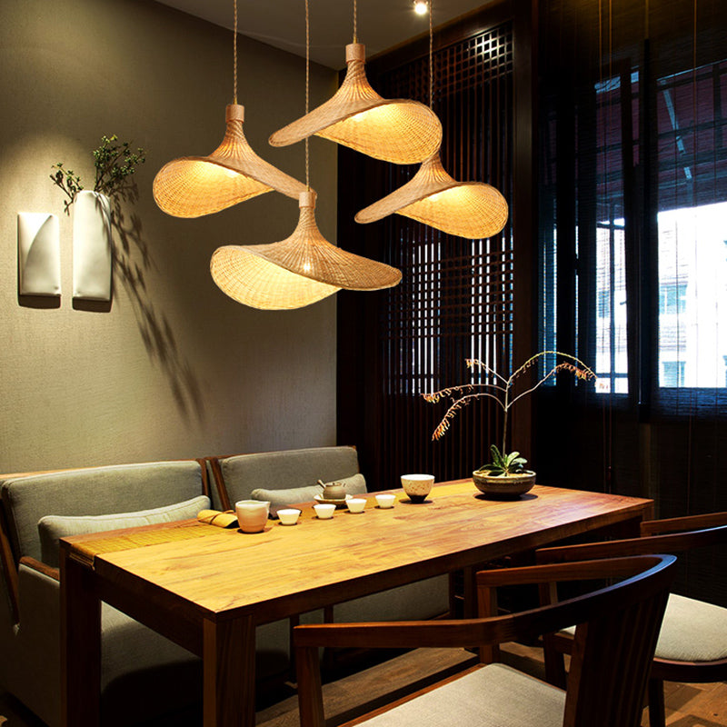 Straw Hat Pendant Light Kit Asia Style Bamboo Restaurant Ceiling Pendant Light in Beige