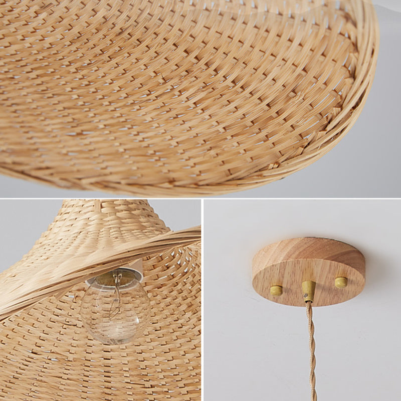 Straw Hat Pendant Light Kit Asia Style Bamboo Restaurant Ceiling Pendant Light in Beige