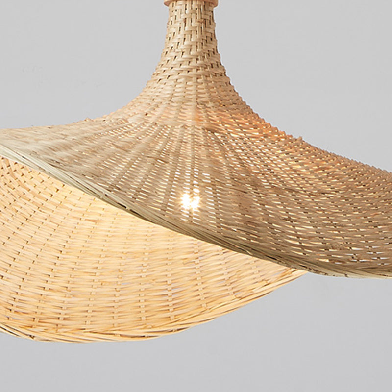 Straw Hat Pendant Light Kit Asia Style Bamboo Restaurant Ceiling Pendant Light in Beige