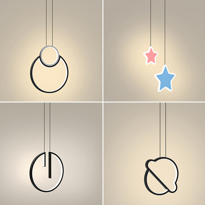 Geometrical Bedroom Pendant Light Fixture Metal LED Nordic Pendant Ceiling Light in Black