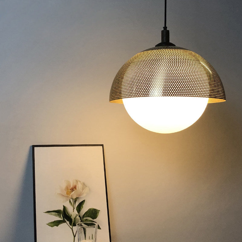 Globe Suspension Lamp Modern 1-Light Walnut Wood Hanging Light Fixture with Glass Shade