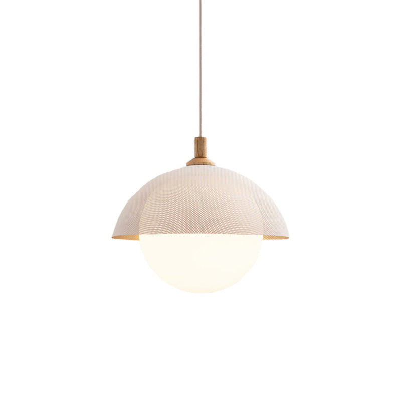 Globe Suspension Lamp Modern 1-Light Walnut Wood Hanging Light Fixture with Glass Shade