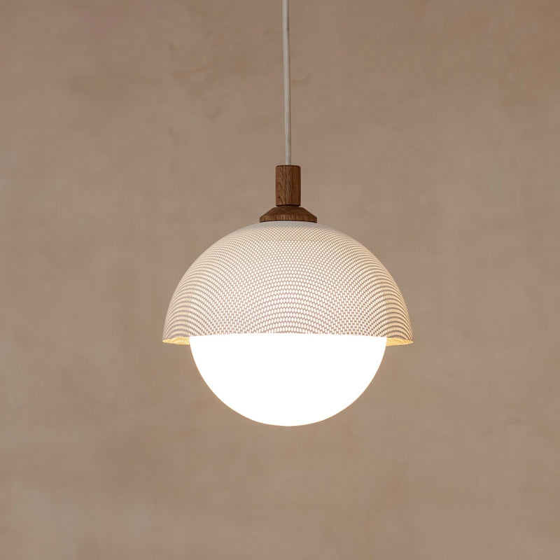 Globe Suspension Lamp Modern 1-Light Walnut Wood Hanging Light Fixture with Glass Shade