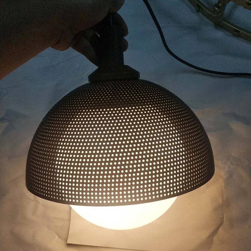 Globe Suspension Lamp Modern 1-Light Walnut Wood Hanging Light Fixture with Glass Shade