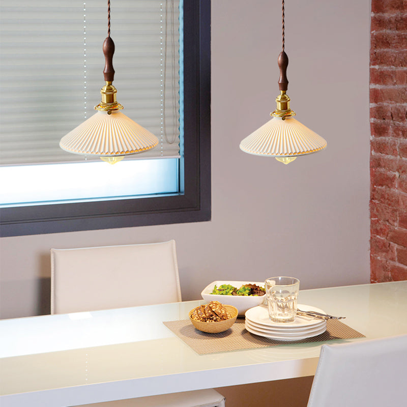 Cone Hanging Light Fixture Modern 1-Light Suspension Lamp with Fabric Shade for Restaurant