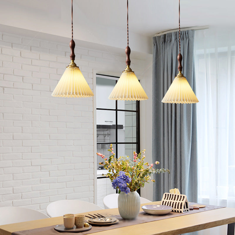 Cone Hanging Light Fixture Modern 1-Light Suspension Lamp with Fabric Shade for Restaurant