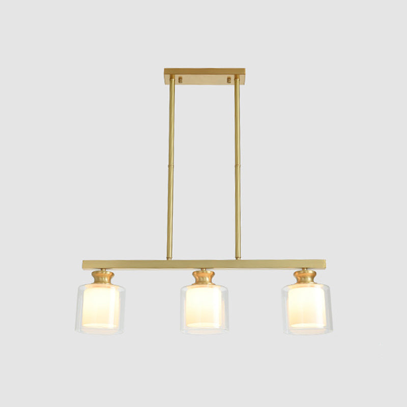 Glass Cylindrical Island Lighting Fixture Modern Gold Chandelier Lighting Fixture