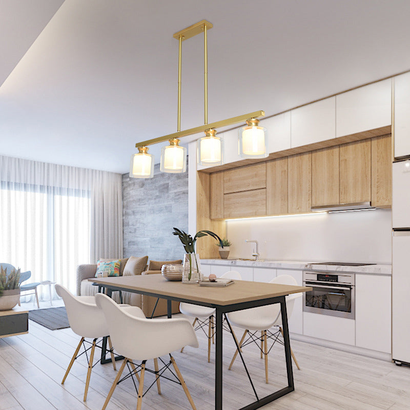 Glass Cylindrical Island Lighting Fixture Modern Gold Chandelier Lighting Fixture