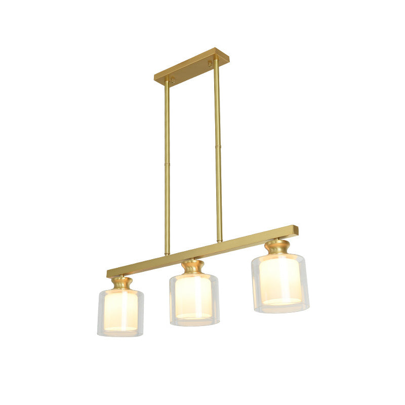 Glass Cylindrical Island Lighting Fixture Modern Gold Chandelier Lighting Fixture