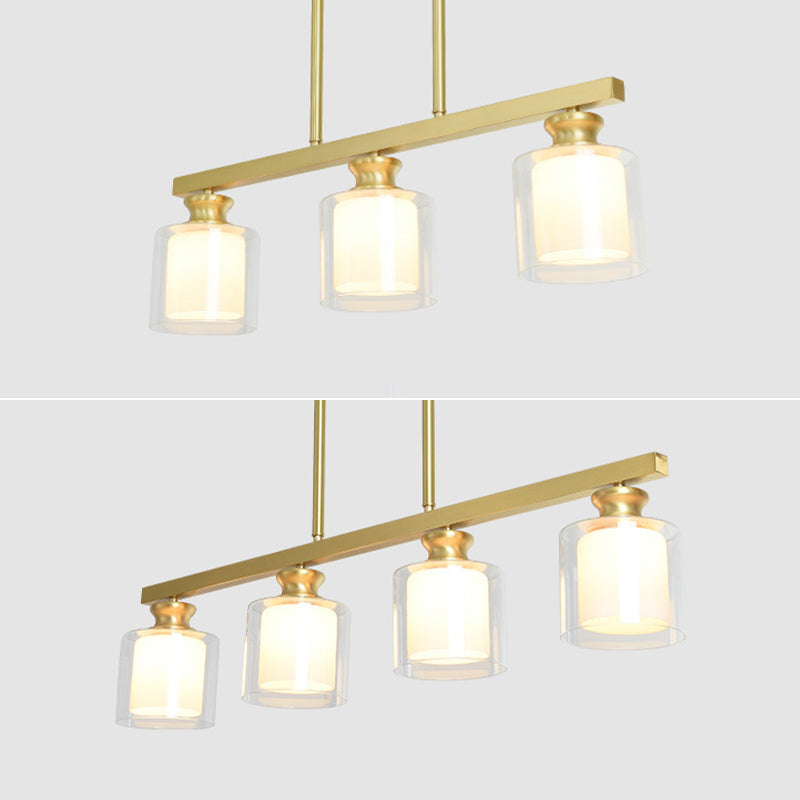 Glass Cylindrical Island Lighting Fixture Modern Gold Chandelier Lighting Fixture