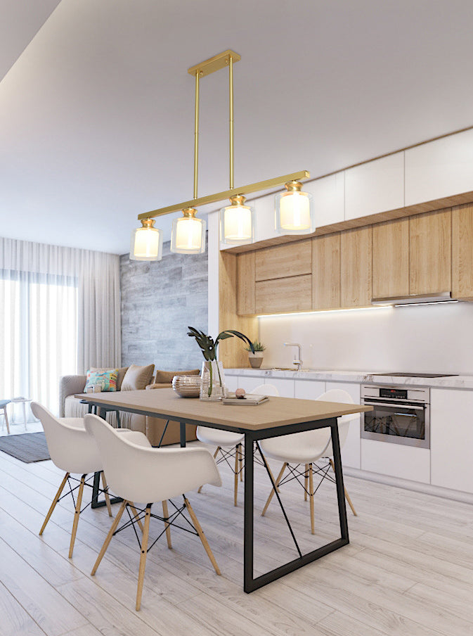 Glass Cylindrical Island Lighting Fixture Modern Gold Chandelier Lighting Fixture