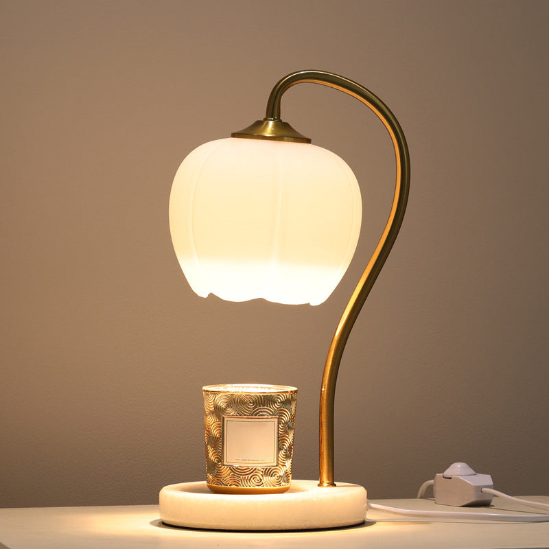 Minimalist Style Nights and Lamp White Floral Table Lamp with Glass Shade