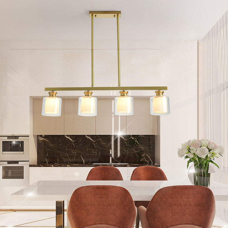 Glass Cylindrical Island Lighting Fixture Modern Gold Chandelier Lighting Fixture