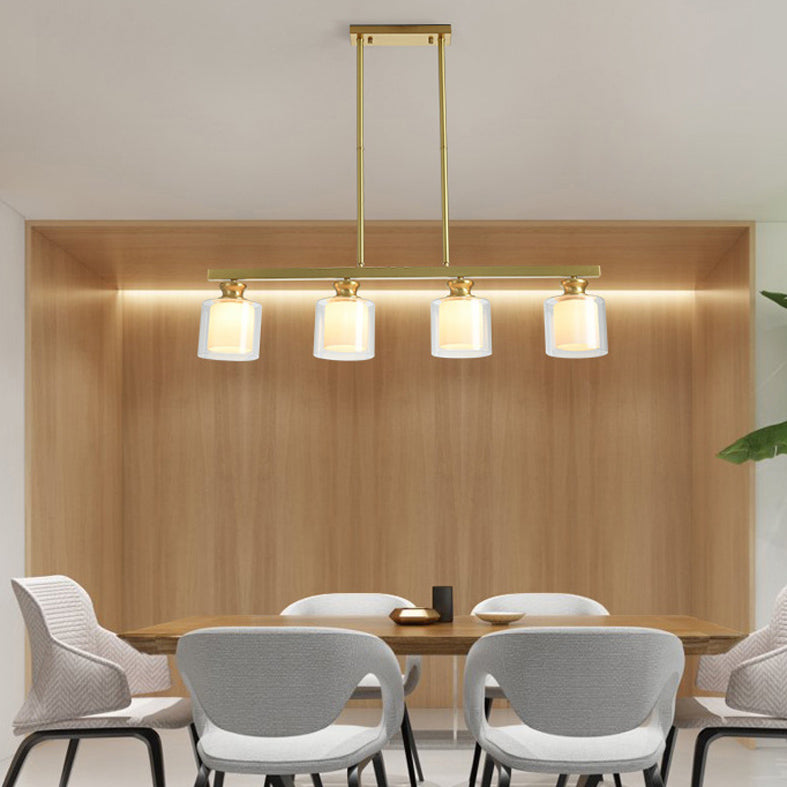 Glass Cylindrical Island Lighting Fixture Modern Gold Chandelier Lighting Fixture