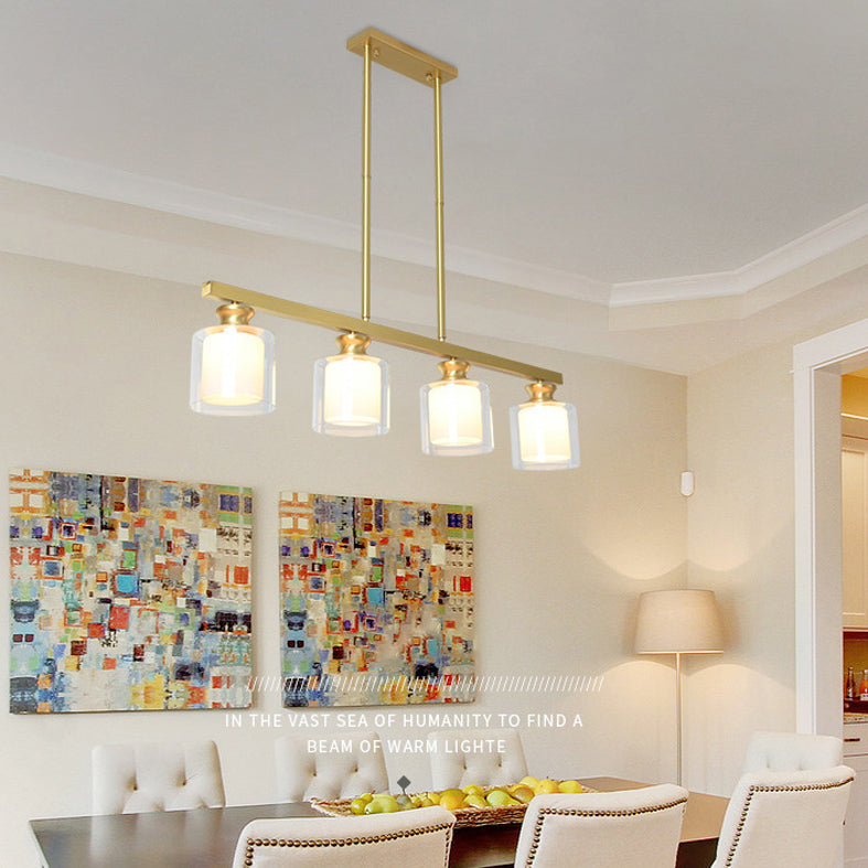 Glass Cylindrical Island Lighting Fixture Modern Gold Chandelier Lighting Fixture