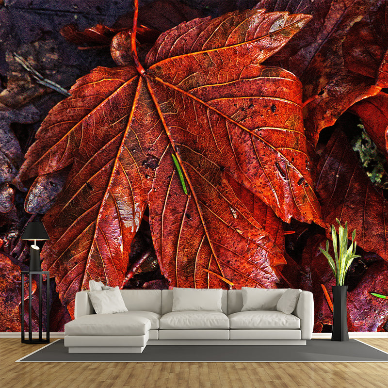 Leaf Surface Plant Wall Murals Modern Style Moisture Resistant Wall Covering