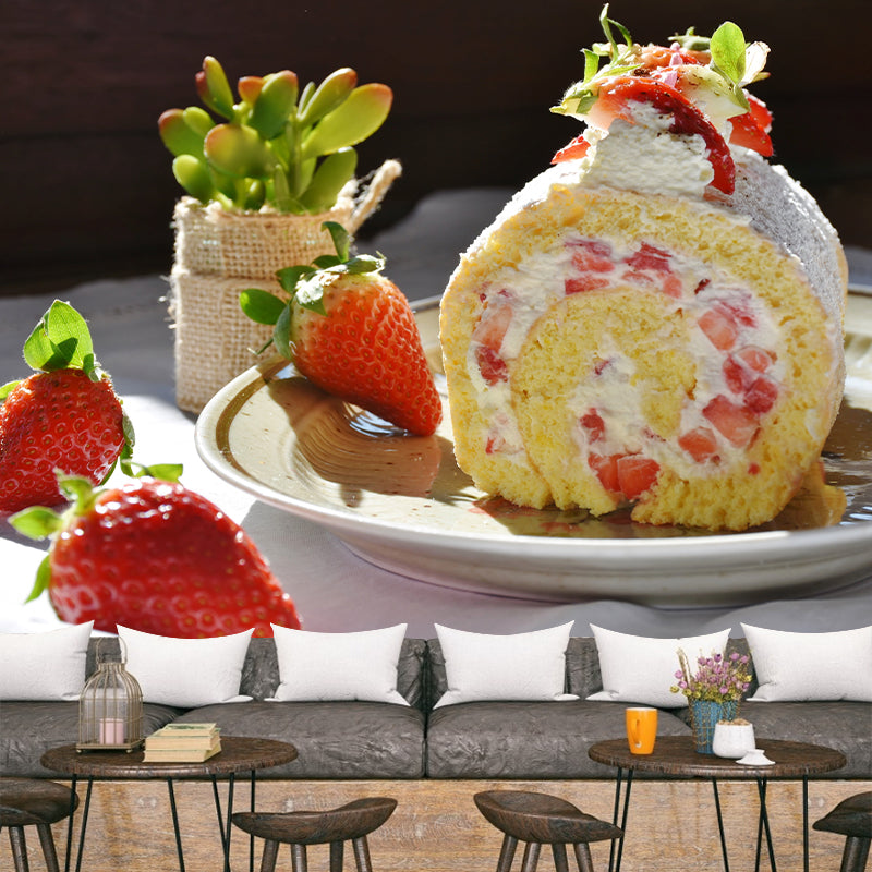 Photography Strawberry Cake Dessert Mural Wallpaper Commerce Shop Decoration