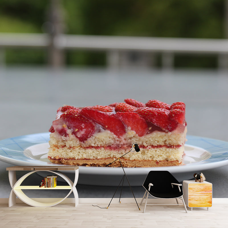 Customized Strawberry Cake Dessert Mural Wallpaper Commerce Shop Decoration