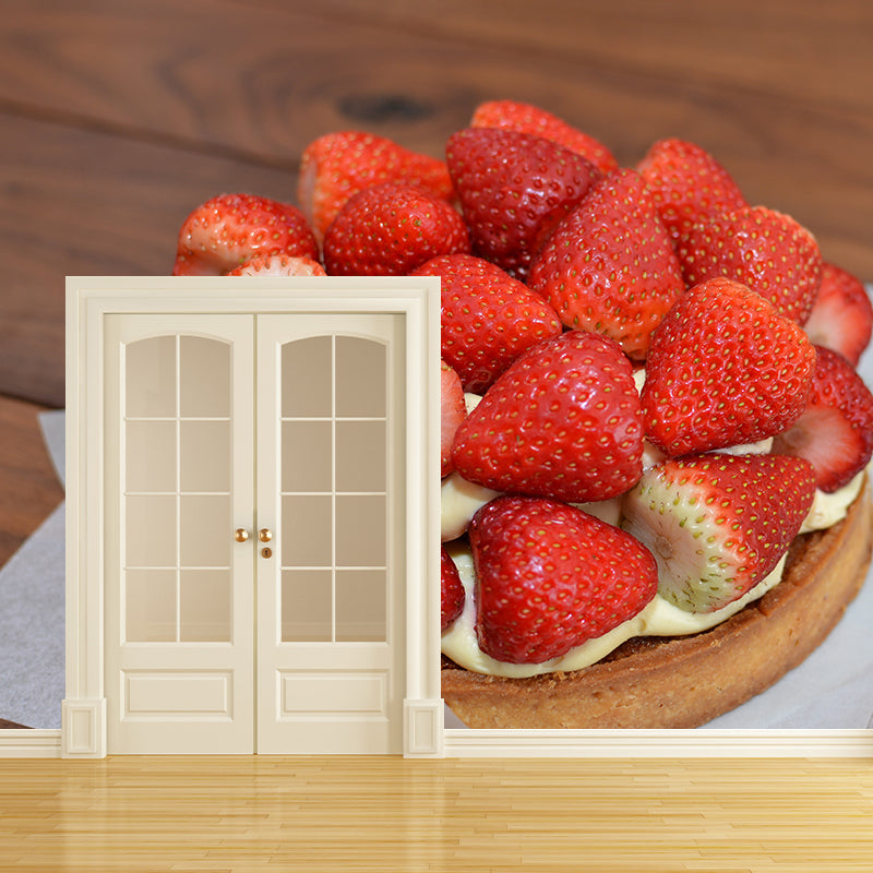 Customized Strawberry Cake Dessert Mural Wallpaper Commerce Shop Decoration