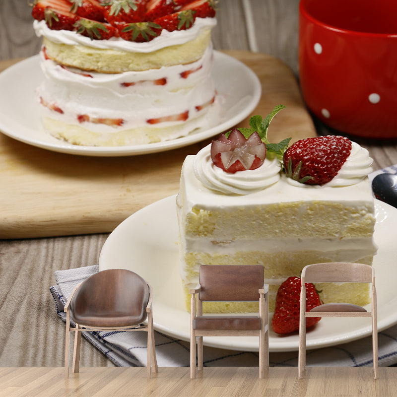 Customized Strawberry Cake Dessert Mural Wallpaper Commerce Shop Decoration