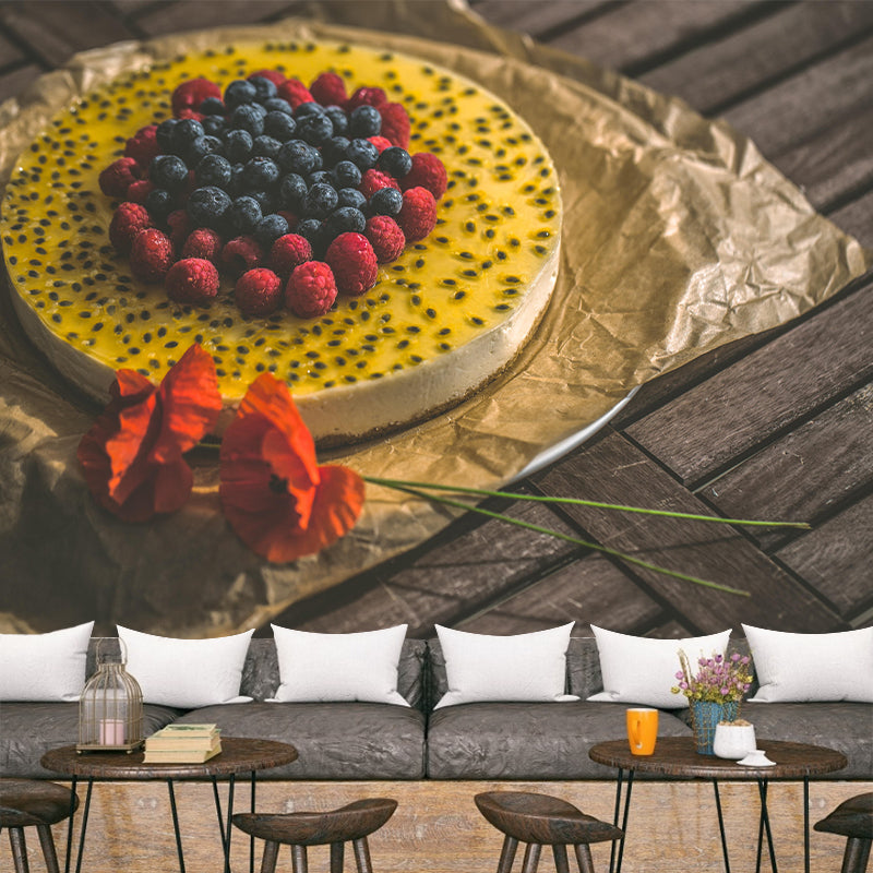 Cheesecake Dessert Wall Mural Minimalist Decoration Stain Resistant for Dessert Shop